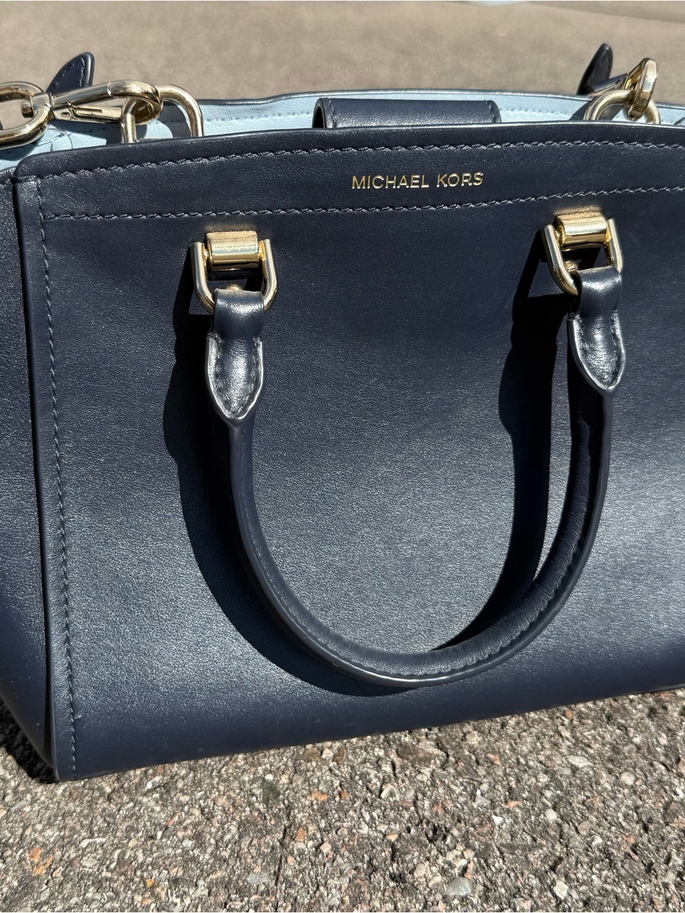 Michael Kors Sheila Medium Satchel – Navy Blue